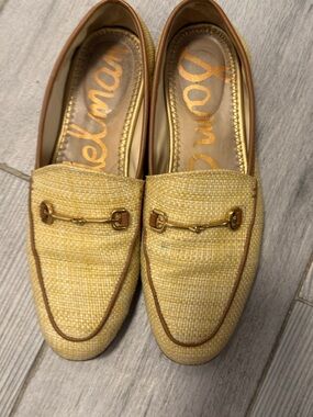 Sam Edelman Yellow Raffia Bit Loafers with Brown Trim